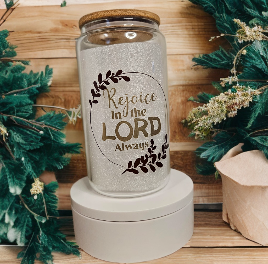 Rejoice in the lord faith based glass cups