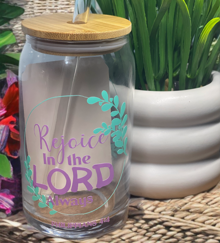 Rejoice in the lord faith based glass cups