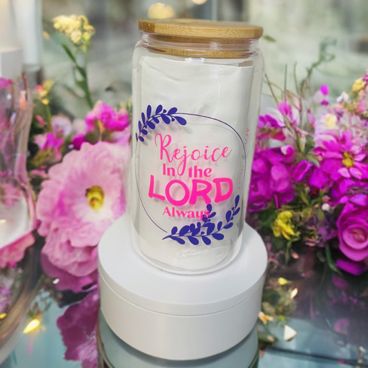 Rejoice in the lord faith based glass cups